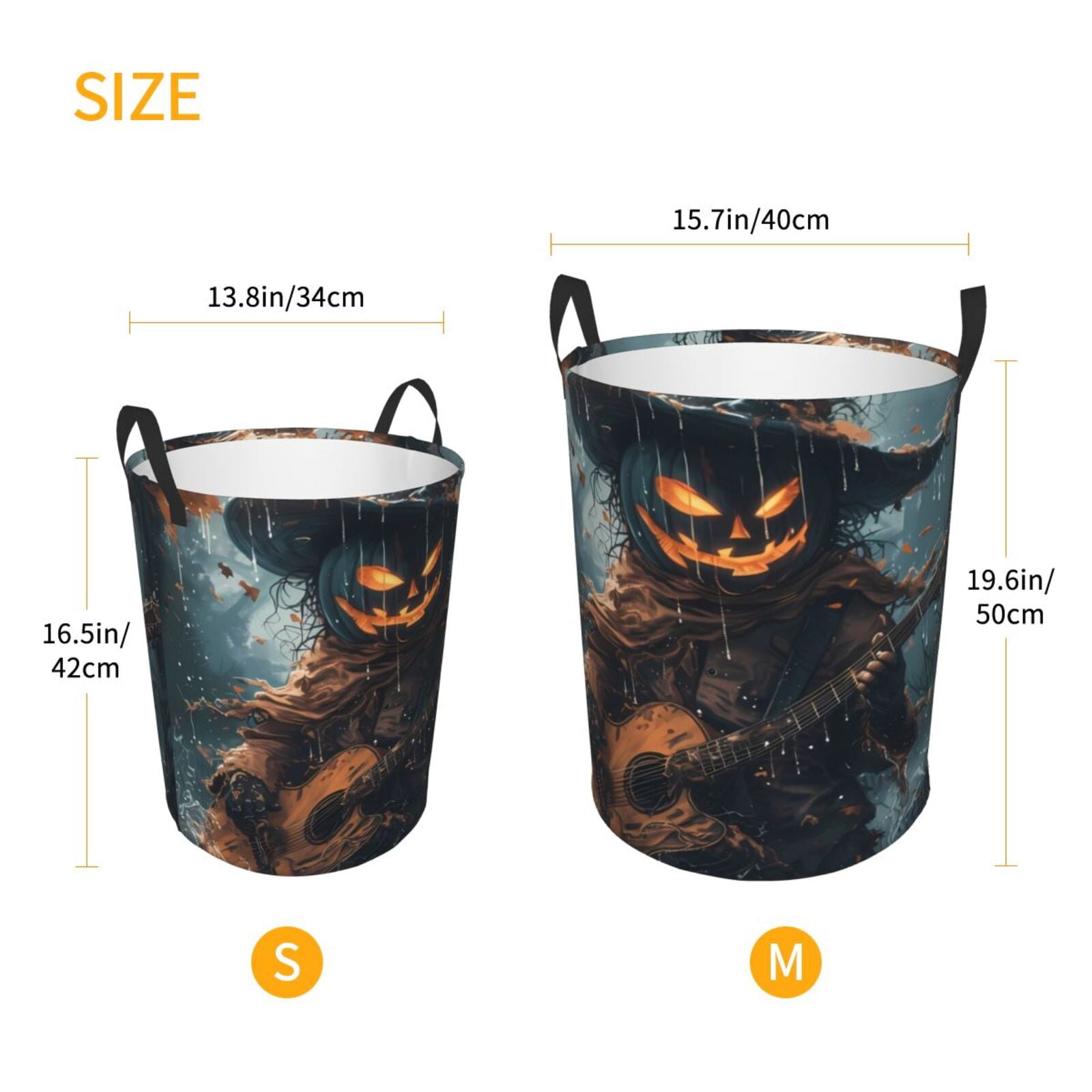 Large Laundry Basket with Handles - Halloween Pumpkin Guitarist Kids Baby Dirty Clothes Laundry Hamper for Bedroom Aesthetic