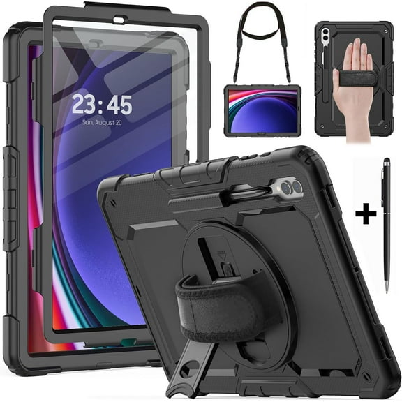 Case for Samsung Galaxy Tab S9 FE 10.9 Inch/S9 11 Inch 2023/S8 11 inch 2022/S7 2020 11 inch with S Pen Holder, Shockproof Protective Cover with Rotatable Hand/Shoulder Strap, Stand