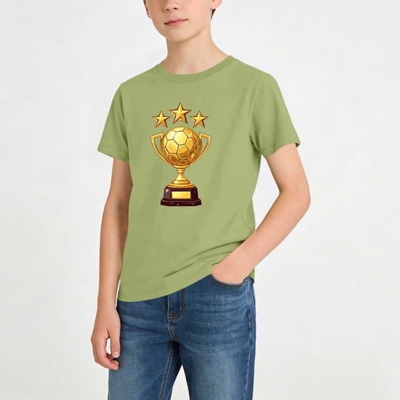 hengsof Boys' Short Sleeve Soccer T-Shirt Breathable Quick Dry Children's Sports Top Casual Loose Round Neck Shirt for Ages 2-13