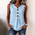 thumbnail image 2 of WRKEKC Racerback Tank Tops for Women Linen V-Neck Button Front Sleeveless Top with Pleated Detail and Loose Fit, 2 of 5