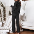 thumbnail image 4 of qolati Women's 2 Piece Outfits 2024 Trendy Long Sleeve Hoodies Sweater and Wide Leg Pants Tracksuit Casual Loose Knitted Sweatsuit Lounge Matching Sets, 4 of 7