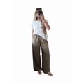 thumbnail image 4 of Women's High Waisted Drawstring Pockets Wide Leg Pants Woman Plaid Trousers for Casual Summer Black & White S, 4 of 10