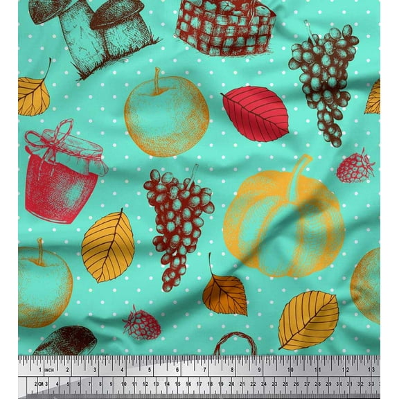 Soimoi Cotton Duck Fabric Mushroom,Grapes & Fresh Printed Craft Fabric by The Yard 42 Inch Wide
