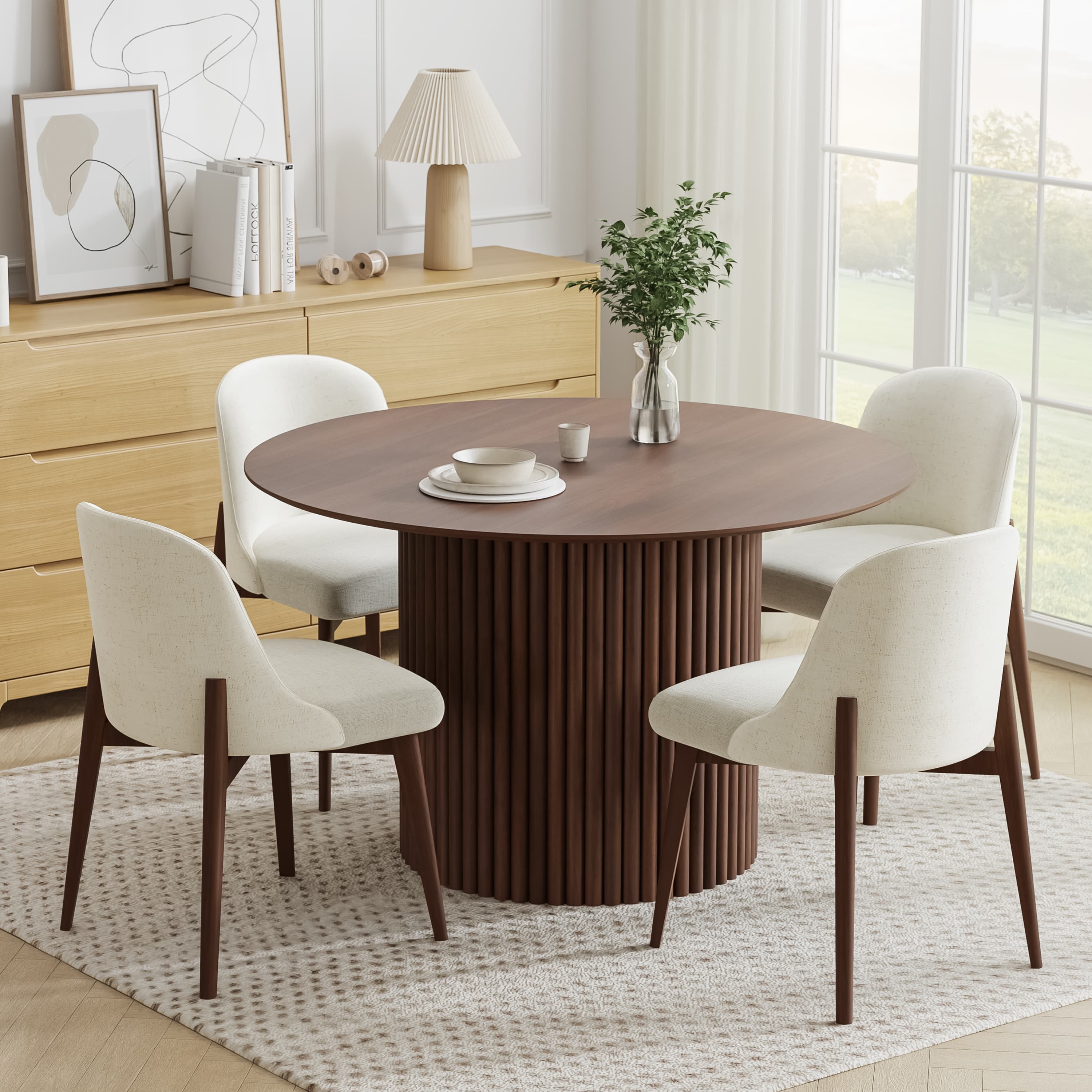 Abberton 46" Dining Table Round Kitchen Table,Walnut