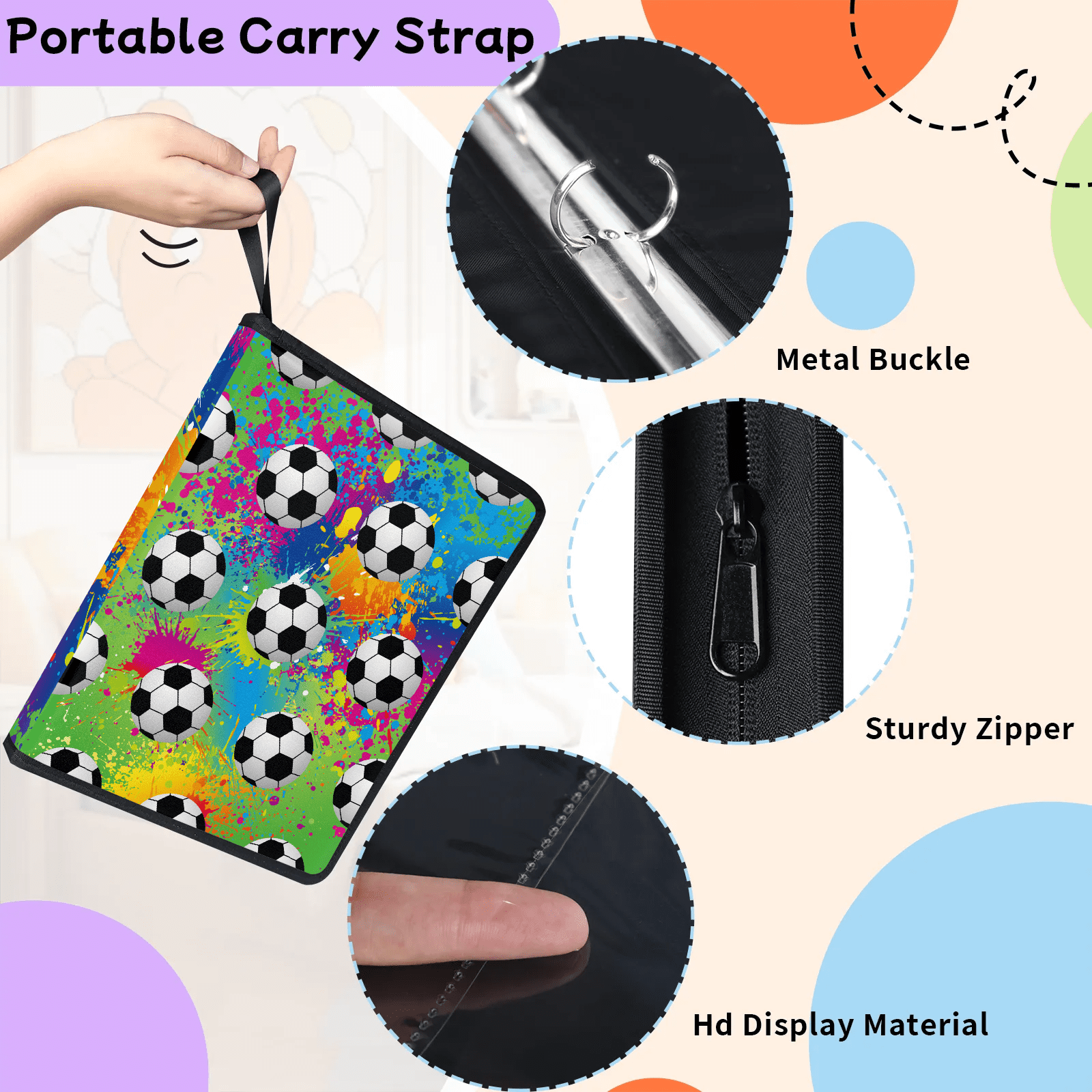 Trading Card Binder 4 Pocket Card Binder 400 Pockets Trading Card Albums with 50 Removable Sleeves 3-Ring Zip Design Card Book Holder Cards for Sport Collectible