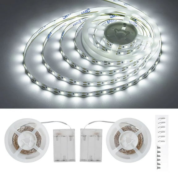 JUNWEN Battery Led Strip Lights, 13.2ft/6.6ft Flexible led Strip Lights Battery Powered Brighter Battery Powered led Lights for Makeup Mirror Cabinet Bedroom bar, Non-Waterproof, 2 Pack