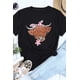thumbnail image 2 of ABPHQTO Camiseta de manga corta con estampado gráfico de cabeza de vaca floral occidental negra para mujer, 2 of 5