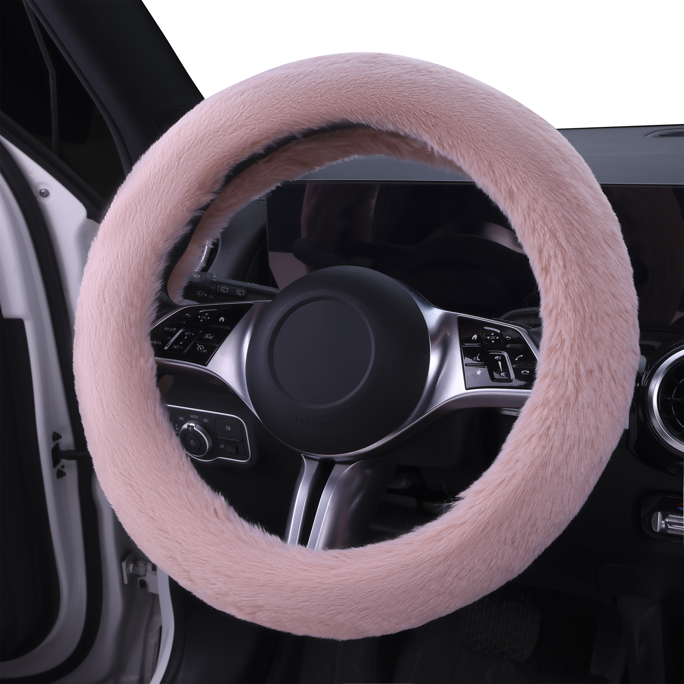 Auto Drive Pink Faux Fur Steering Wheel Cover photo 3
