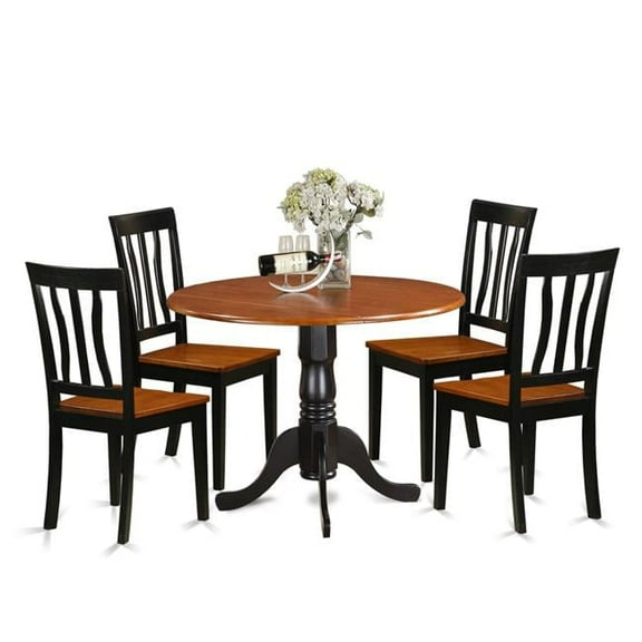 East West Furniture DLAN5-BCH-W Dublin Dining Set with 4 Wood Chairs, Black & Cherry - 5 Piece
