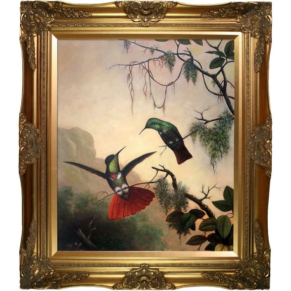 Two Hooded Visorbearer Hummingbirds with Victorian Gold Frame 20"X24"