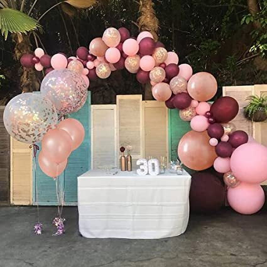 CAMARILLA 8th Birthday Rose Gold Theme Decoration Kit Items for Girls/No.8  Foil balloon,Rose Gold White Metallic Balloon,Hbd Banner,Arch,Gluedot/Bday