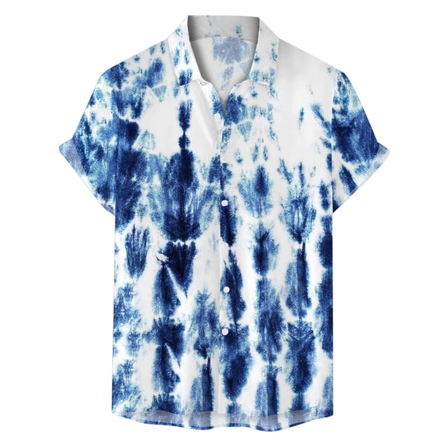VBARHMQRT Chemise Habillée Blanche pour Hommes Hommes Été Confortable Imprimé Chemise à Manches Courtes Boutonnée Bleue