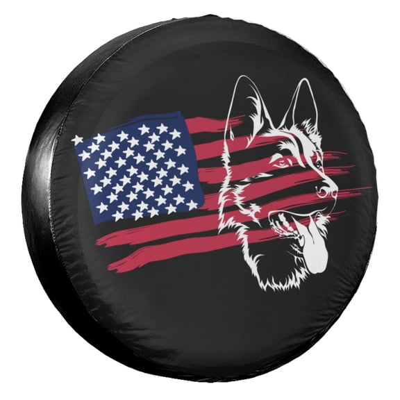 KAKALAD American flag black german shepherd Spare Tire Cover Universal Vehicle Accessories Buckle Car Tools 14”in