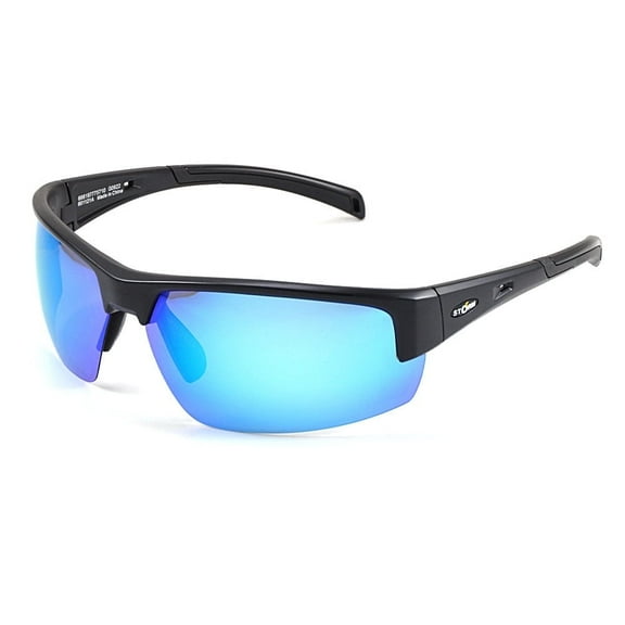 Storm Polarized Adult Half Frame Sports Fishing Sunglasses, STF-601121A, Black with Deep Blue Lens