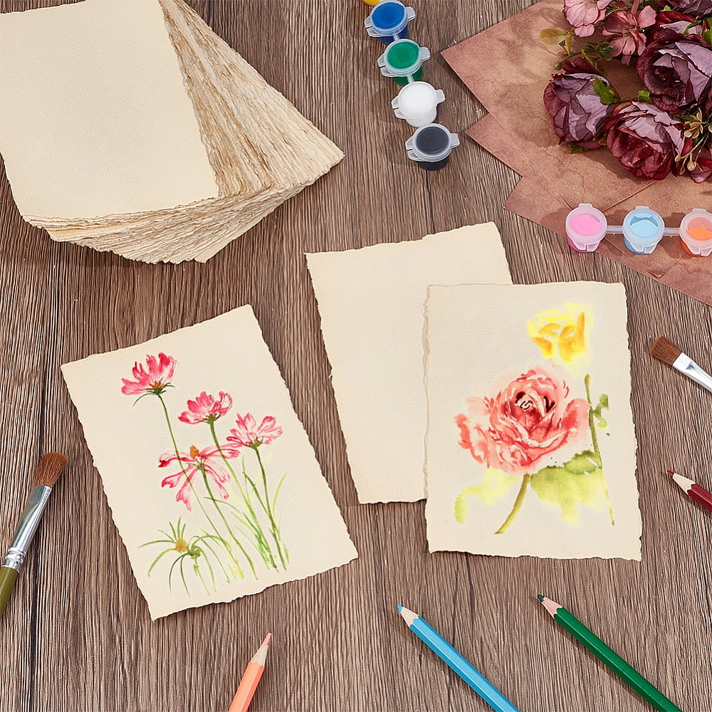 50Pcs Wood Pulp Watercolor Paper Rectangle Wheat 152x102x0.5mm