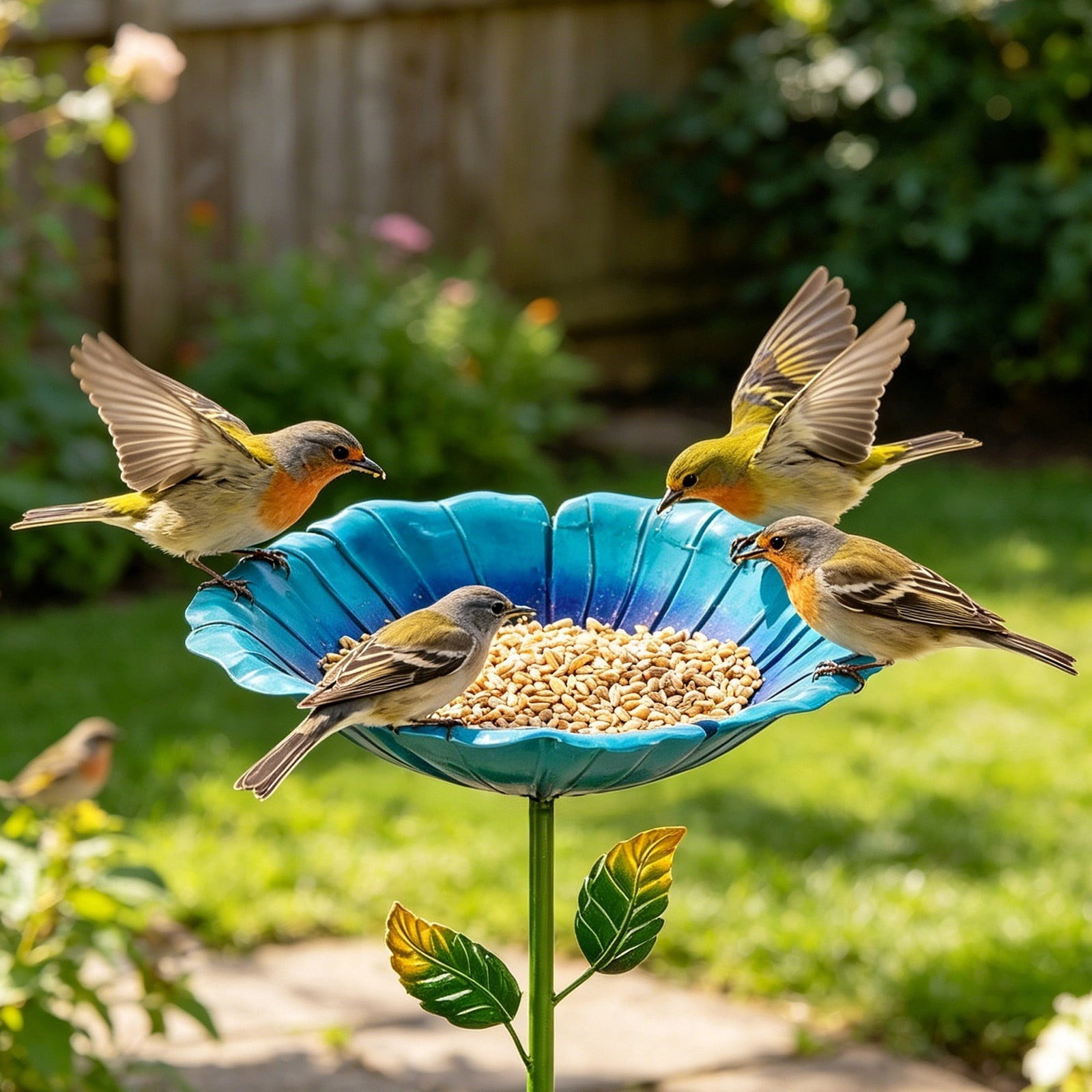 Bird Bath for Outdoors – Small Garden Birdbath with 5 Stakes, 10.63 Inch Metal Bowl, Easy to Clean, Ideal for Patio, Courtyard & Garden