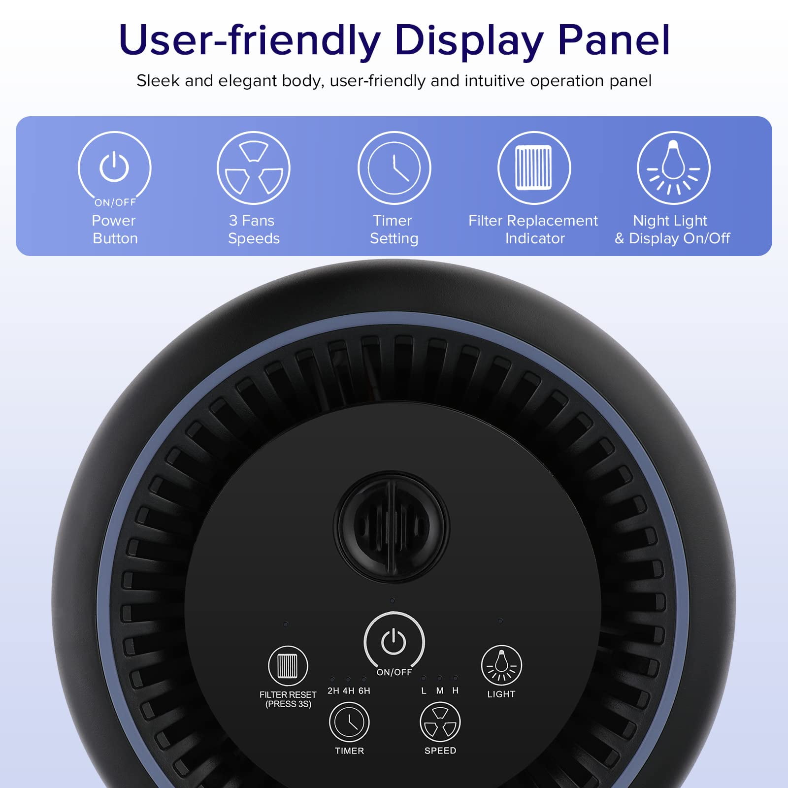 Slevoo Air Purifiers for Bedroom Pets Smokers in Home, 450 ft² H13 True HEPA Filter Air Cleaner, Effectively Clean 99.97% Smoke, Dust, Pollen, Pet Dander, Black