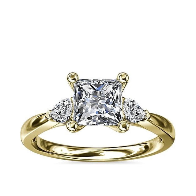 0.70 Carat Excellent Princess Cut Real Diamond Latest Design Three Stone Engagement Ring for Ladies Solid 14K Yellow Gold Size 7.5