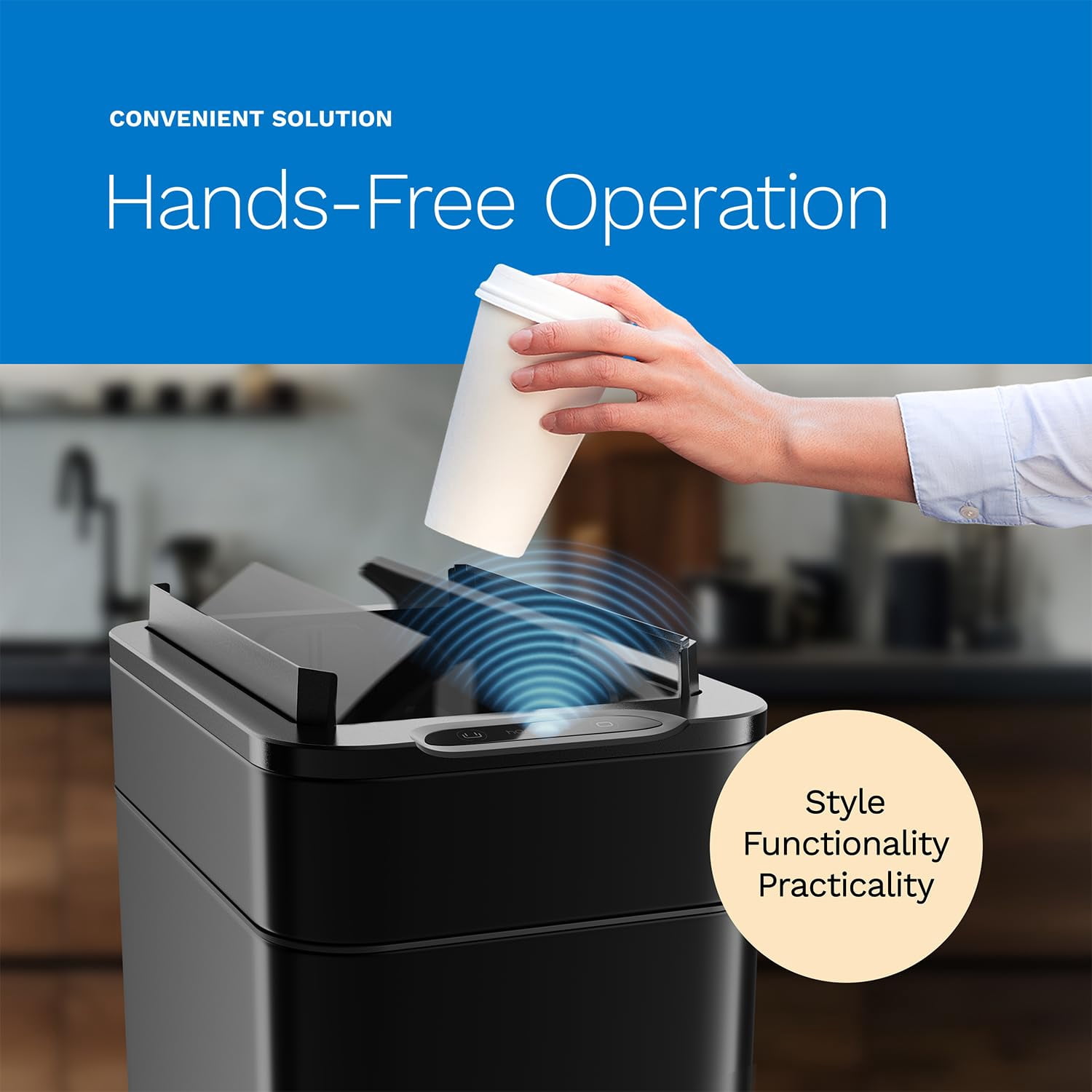hOmeLabs Robust 13 Gallon Sensor Trash Can, Retractable Butterfly Lid, Batteries Included, Maximizing Space, Easy to Clean, Battery-Powered - Matte Black