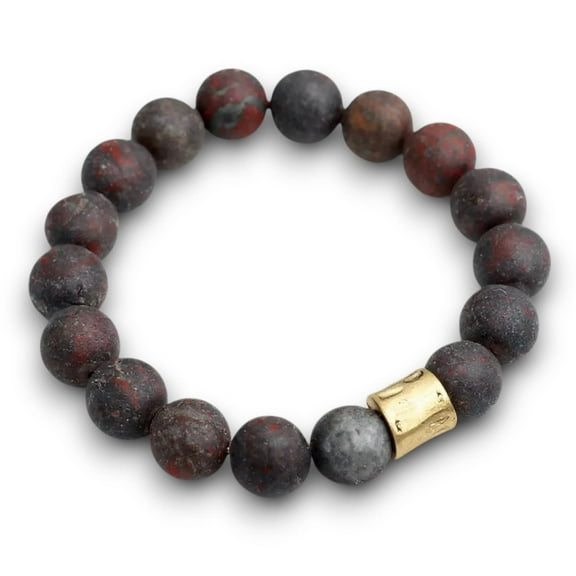 Deep Red Bloodstone Genuine Semi Precious Beaded Stretch Bracelet 12mm Natural Gemstone Jewelry