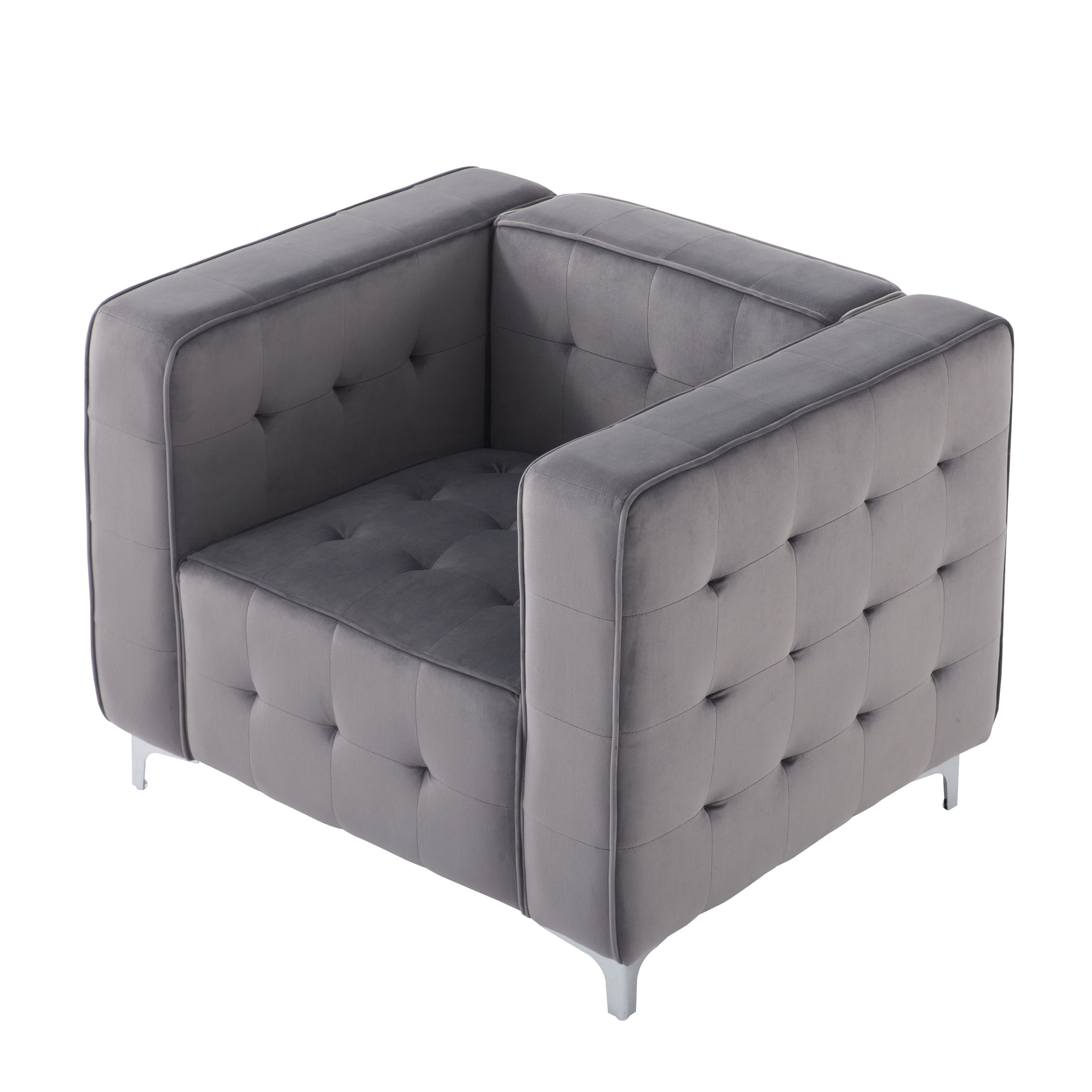 Gewnee 36.22" Velvet Tufted Accent Chair Solid Wood Frame for Living Room Dark Grey