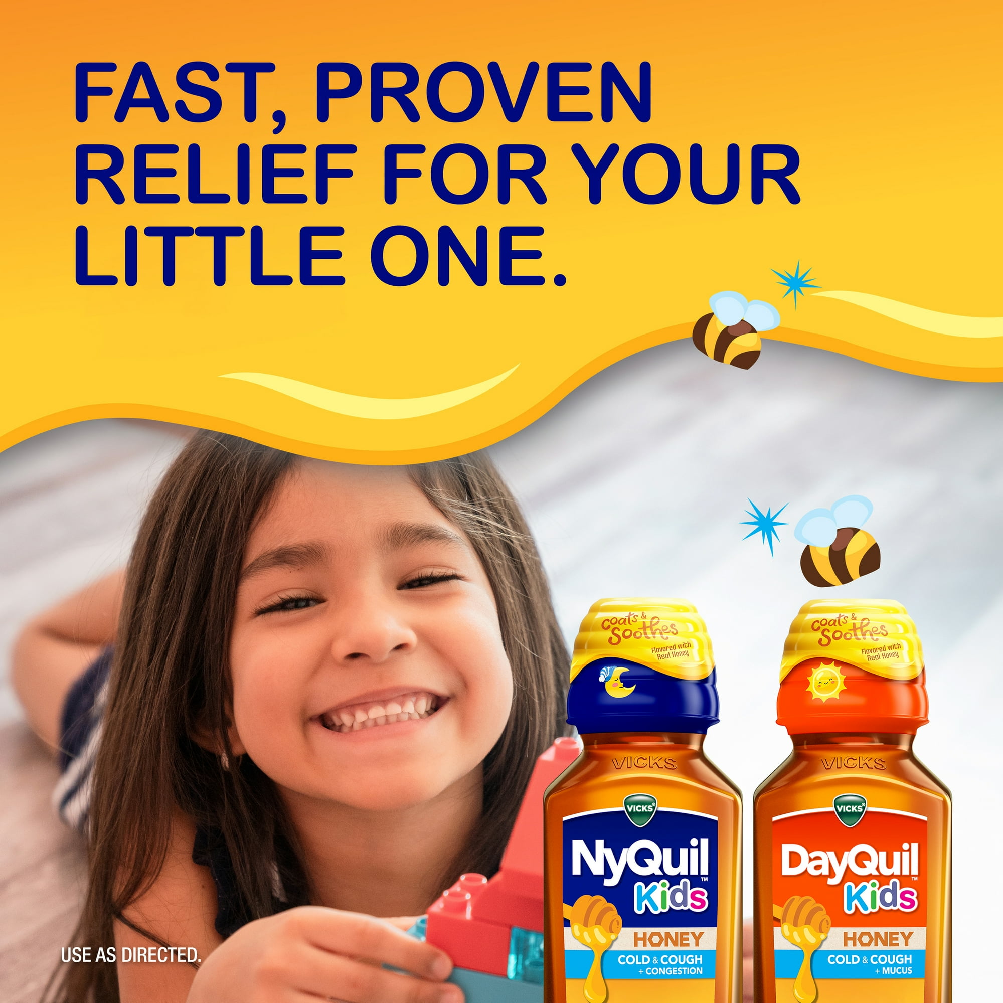 Vicks DayQuil and NyQuil Kids Cold and Cough Liquid, Cold Medicine for Children, Honey, 2x8 Fl oz