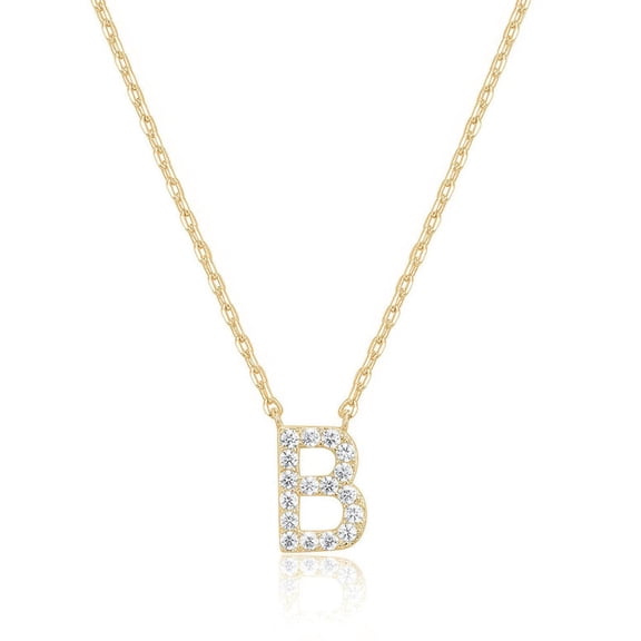 Bonjour Jewelers 14k Yellow Gold Created Diamond Initial B Letter Pendant Necklace Plated