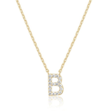 Bonjour Jewelers 14k Yellow Gold Created Diamond Initial B Letter Pendant Necklace Plated