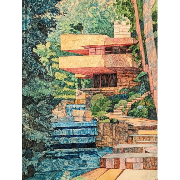 Fallingwater Canvas Print/Decorative Painting,Suitable for Living Room,Bedroom,Bathroom,Office,and Hallway Decoration.