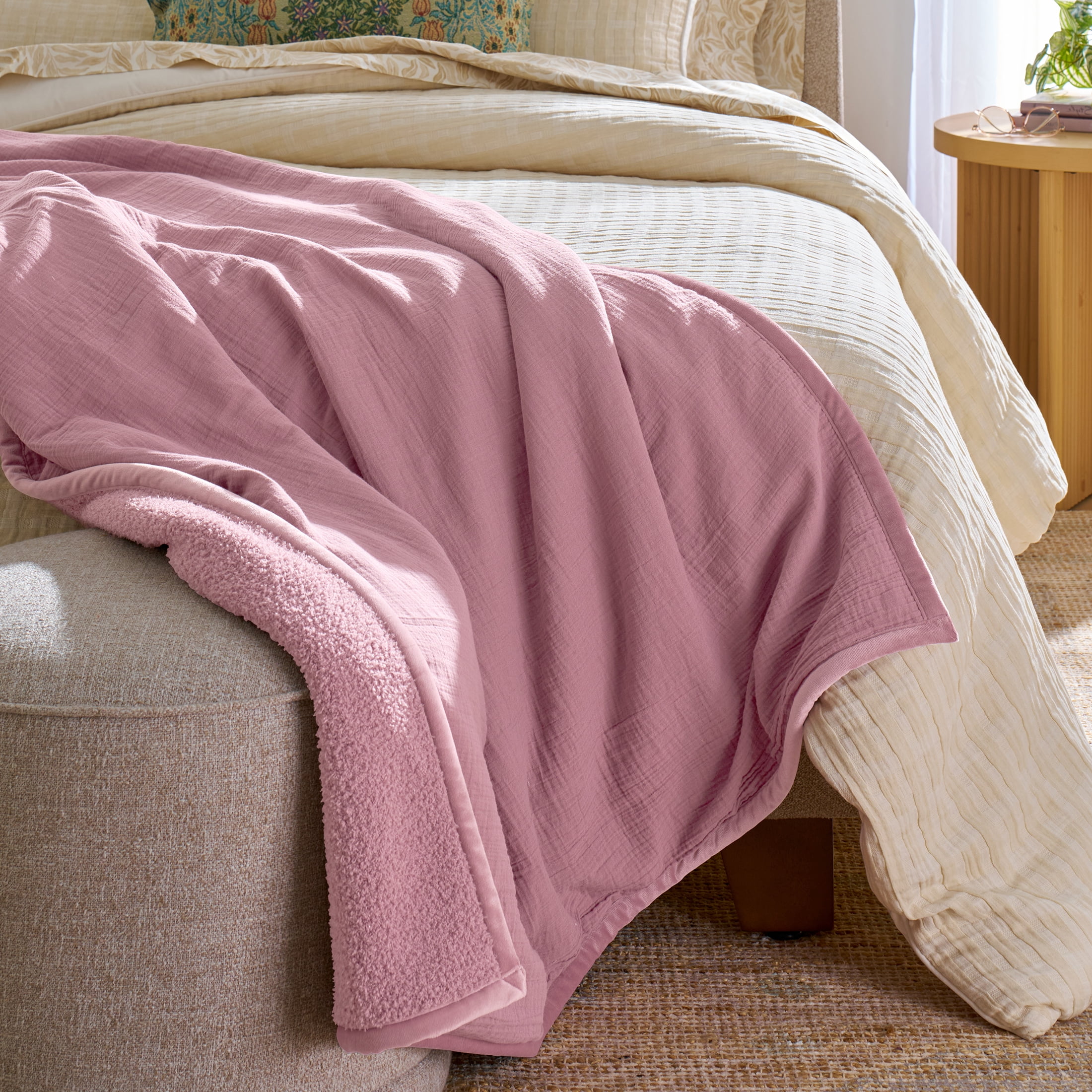 Better Homes & Gardens Oversized Reversible Gauze Knit Throw Blanket, Violet Gem