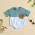 thumbnail image 2 of Otqutp Spring Clothing for Toddler Boys Girls Short Sleeve Patchwork Colour Romper Bodysuits With Pockets 0 to 24 Months, 2 of 5