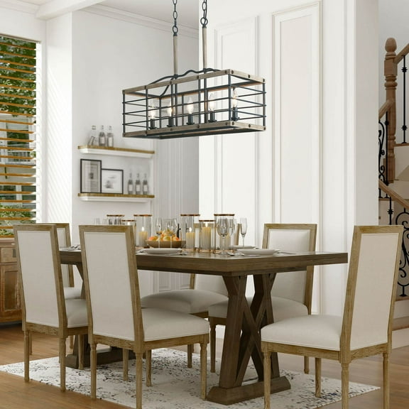 LNC Transitional Lighting Faux Wood Distressed Pendant 5 Light Island Lights