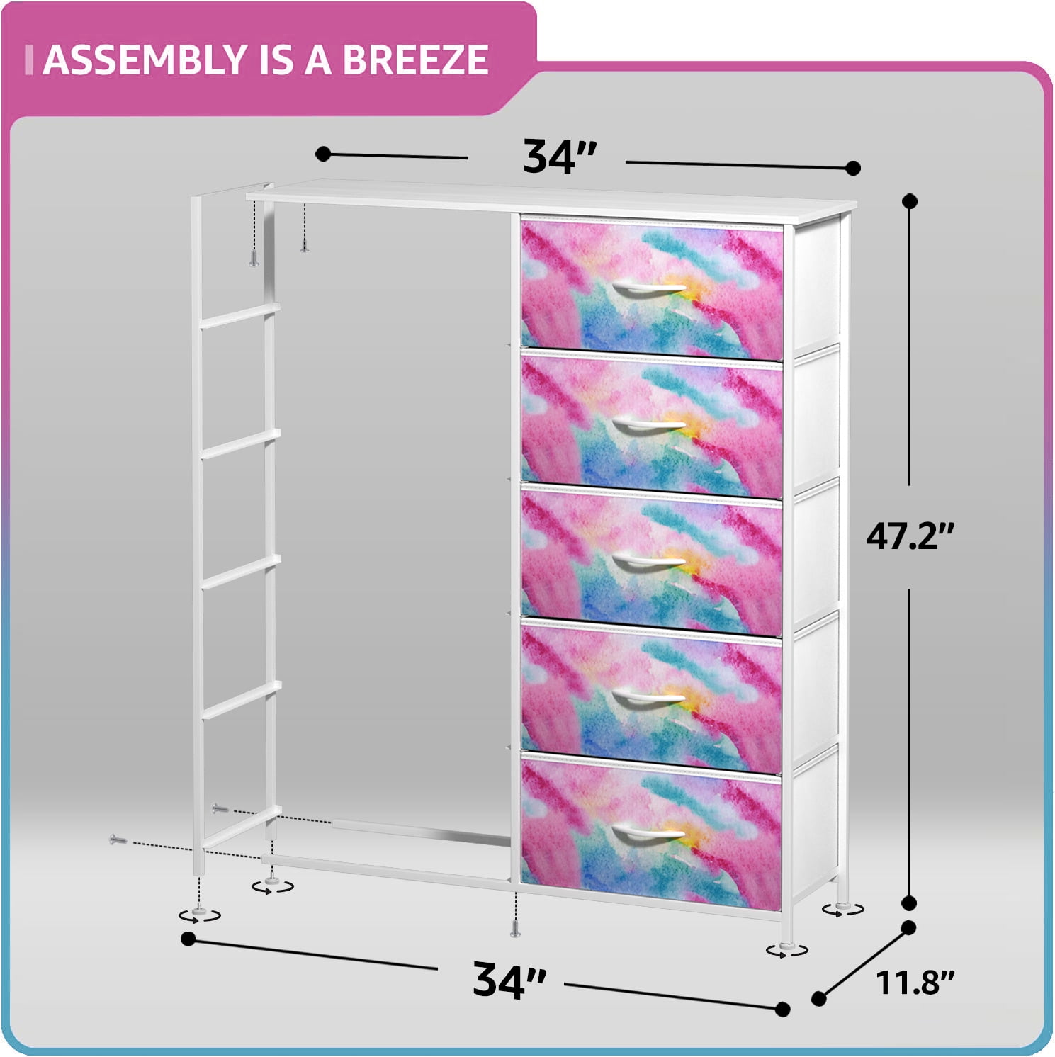 Sorbus Kids 10-Drawer Dresser, Storage Organizer with Steel Frame & Wood Top, Watercolor