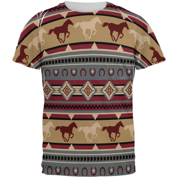 Southwestern Wild Horses Pattern All Over Mens T Shirt Multi MD