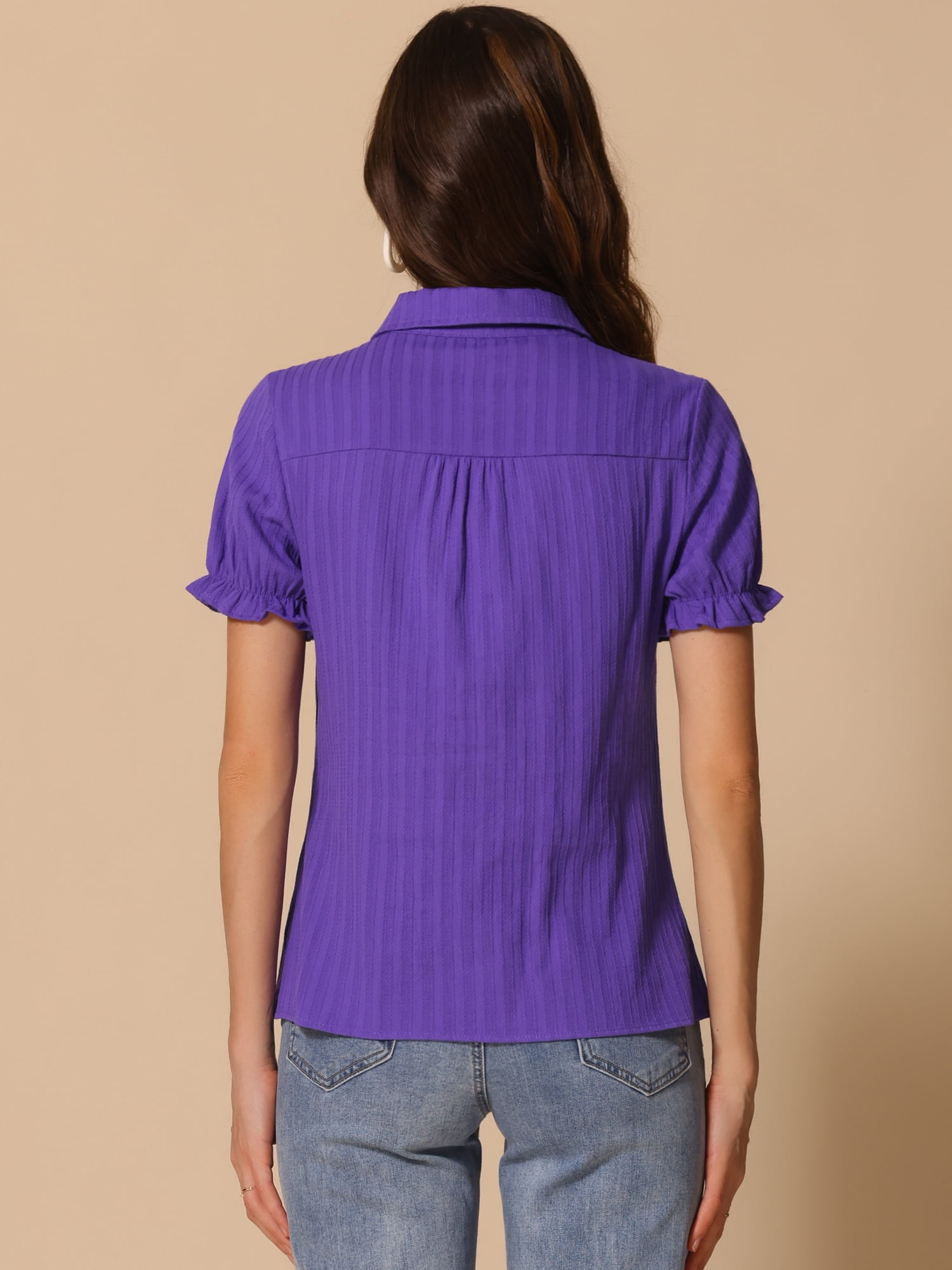 DARING DIVA Women's Cotton Frilled Peter Pan Collar Blouse S Dark Purple
