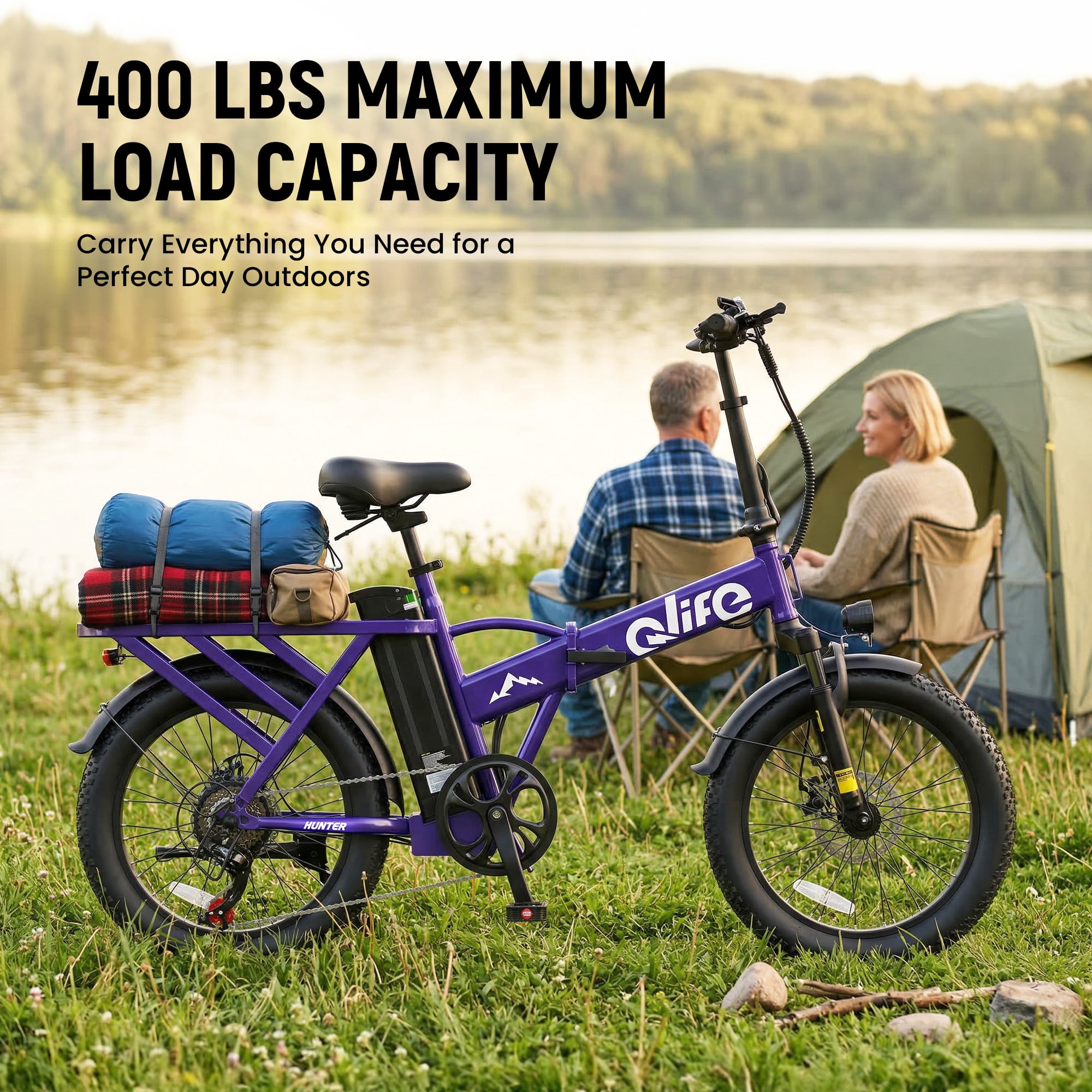 20" Foldable Electric Bike Fat Tire for Adults, 1200W Peak, 48V 13.5Ah, 28MPH 65Mi Max Range E Bike, 5-Speed Riding, Folding Electric Bicycle, Purple