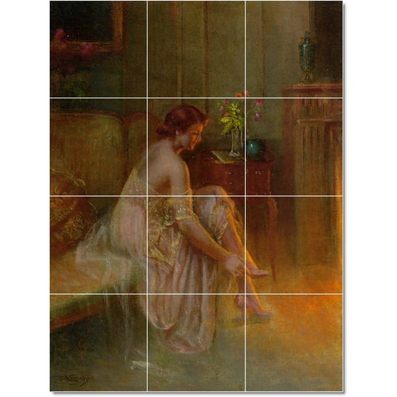 Ceramic Tile Mural-Delphin Enjolras Women Painting 51. 12.75" w x 17" h using (12) 4.25 x 4.25 ceramic tiles