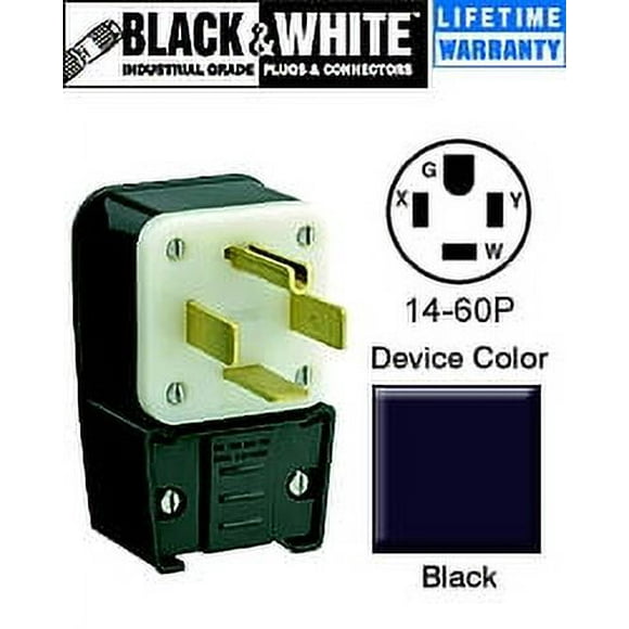 Leviton 9462-P 60 Amp, 125/250 Volt, Straight Blade, Plug, Industrial Grade, Grounding, Angle, Black