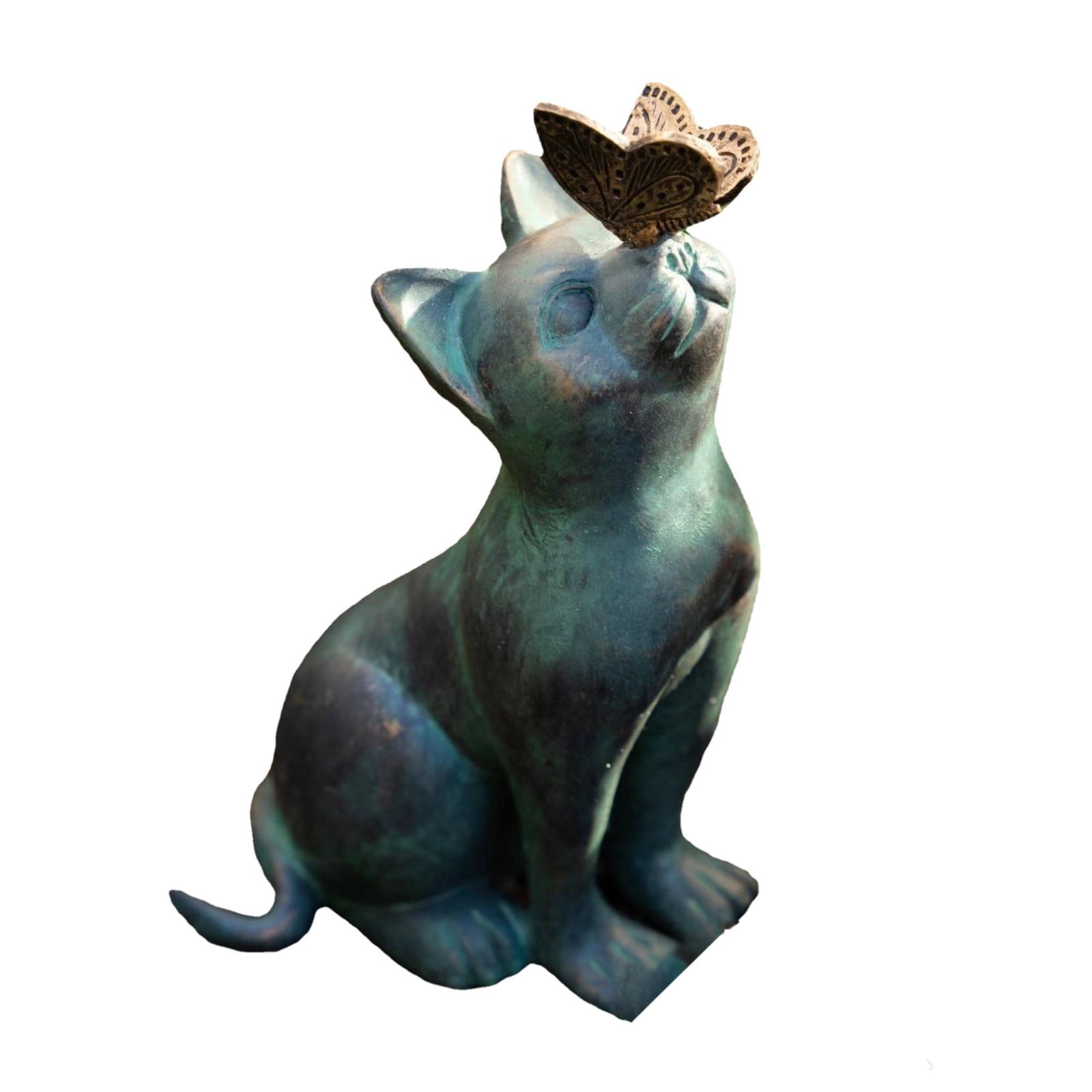 BINGLI Garden Resin Cat Statue with Butterfly Decor - Cute Cat Sculpture for Indoor/Outdoor Yard, Patio, Flower Bed - Weatherproof Figurine Home Decoration Gift