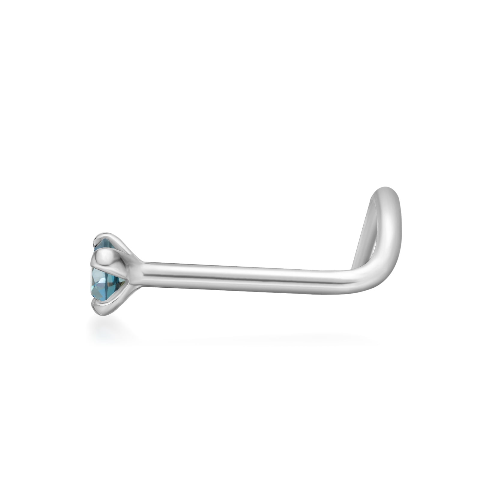 20 Gauge 14K White Gold Curved 0.05 Carat Blue Diamond Nose Screw