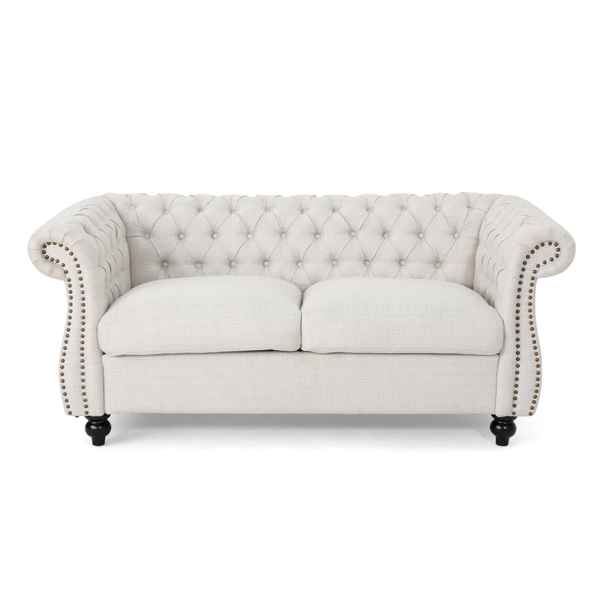 Noble House Ember Interiors Aaniya Fabric Chesterfield Loveseat Sofa, Beige