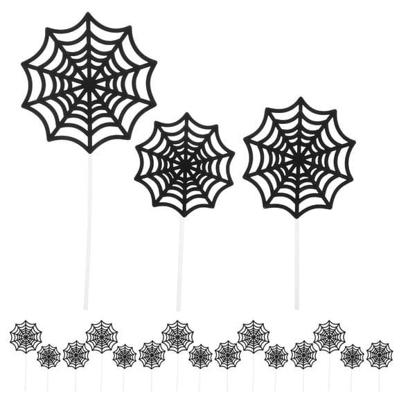 Ulthilift 12pcs Black Spider Web Cake Toppers Paper Cake Picks Cupcake Decor Party Supplies for Wedding Birthday Festival