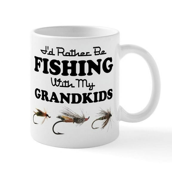 CafePress - Rather Be Fishing Grandkids Mug - 11 oz Ceramic Mug - Novelty Coffee Tea Cup