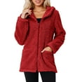 thumbnail image 4 of Lixiuxyad Fleece Jacket Women's Casual Solid Color Hooded Sweater Coat Long Sleeve Double Fleece Outerwear For Daily Outdoor Campus Wear In Autumn Winter Red, 4 of 6
