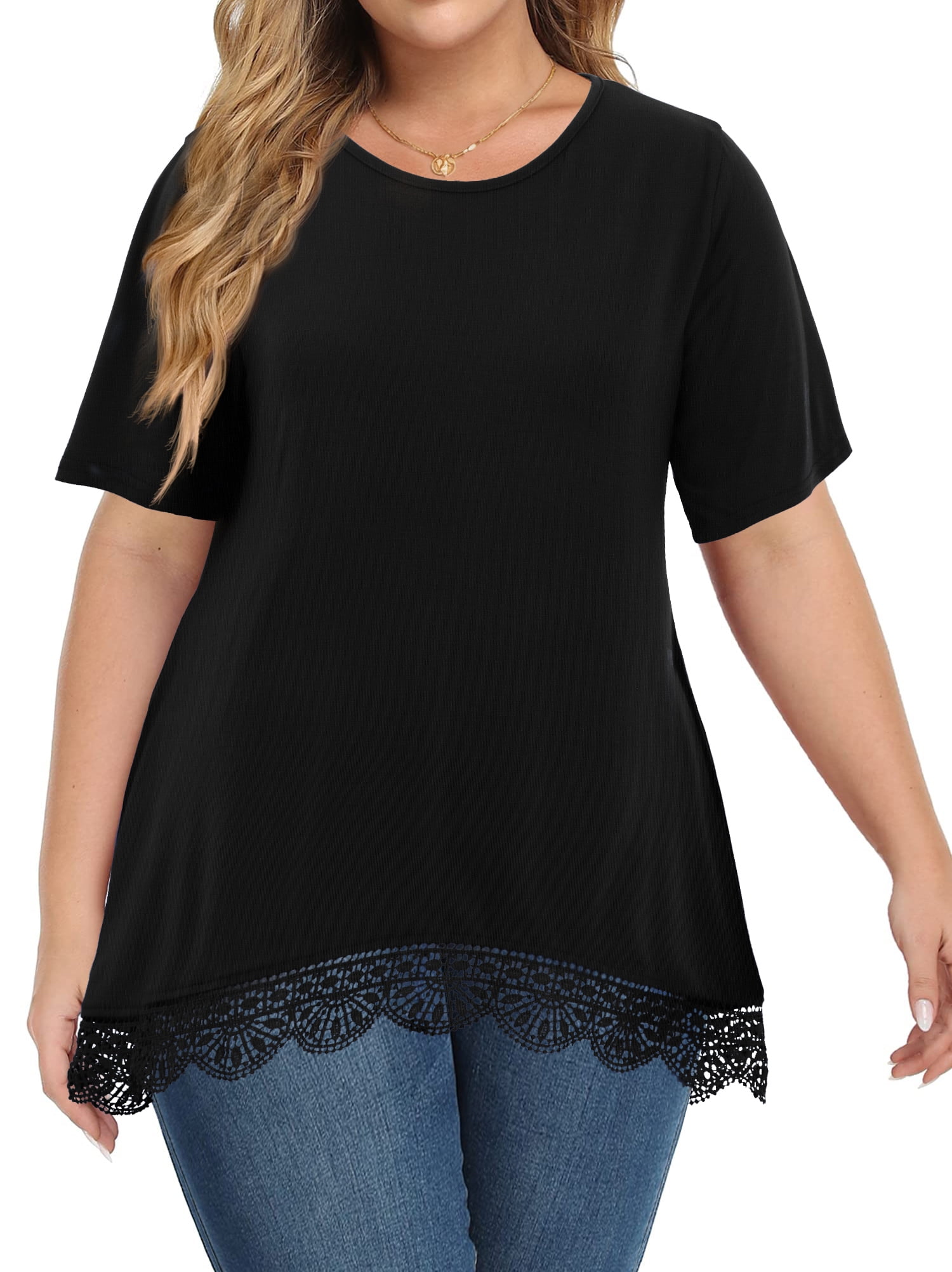 FOLUNSI Women’s Plus Size Short Sleeve Henley Top – V-Neck Floral Blouse, Loose-Fit Tunic For Casual Wear, Sizes M To 4XL