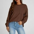 thumbnail image 2 of YUGYXL Womens Long Sleeves Sweatshirts Casual Round Neck Solid Color Sweatshirts with Pockets Fall Dressy Pullovers Brown L, 2 of 7