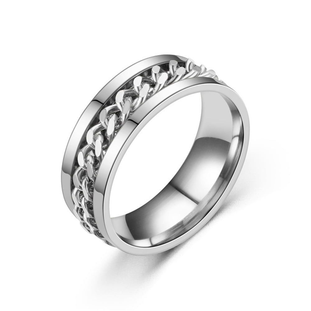 Anxiety Fidget Spinner Rings for Men Male 14K Yellow Gold Rotatable Chain Ring for Women Punk Rock Anti Stress Jewelry