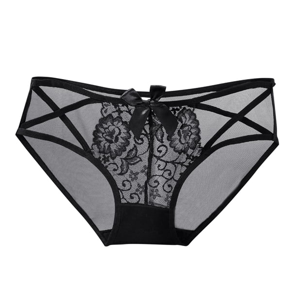 Braguitas sexy de encaje negro de cintura alta para mujer - Braguitas de talla grande - Poliéster/spandex - Cobertura total - M-XL