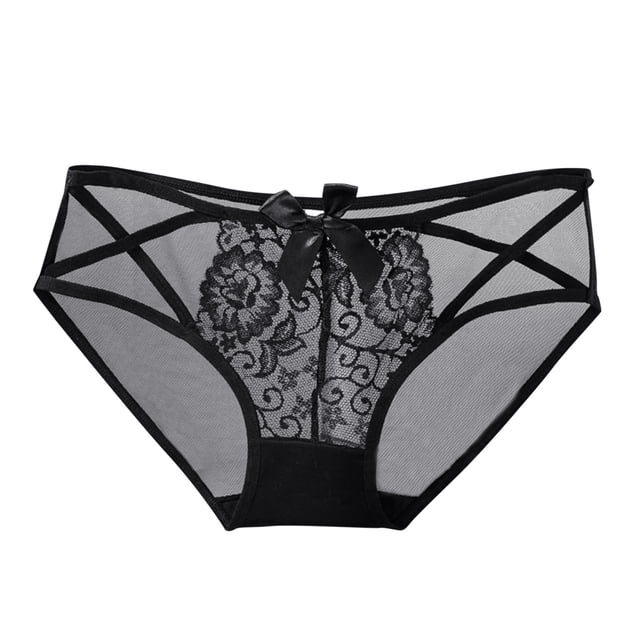 Braguitas sexy de encaje negro de cintura alta para mujer - Braguitas de talla grande - Poliéster/spandex - Cobertura total - M-XL