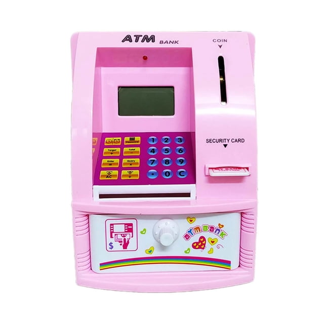 Hucha infantil con juego de cartas, reconocimiento de cajeros automáticos electrónicos, para edades Rosa